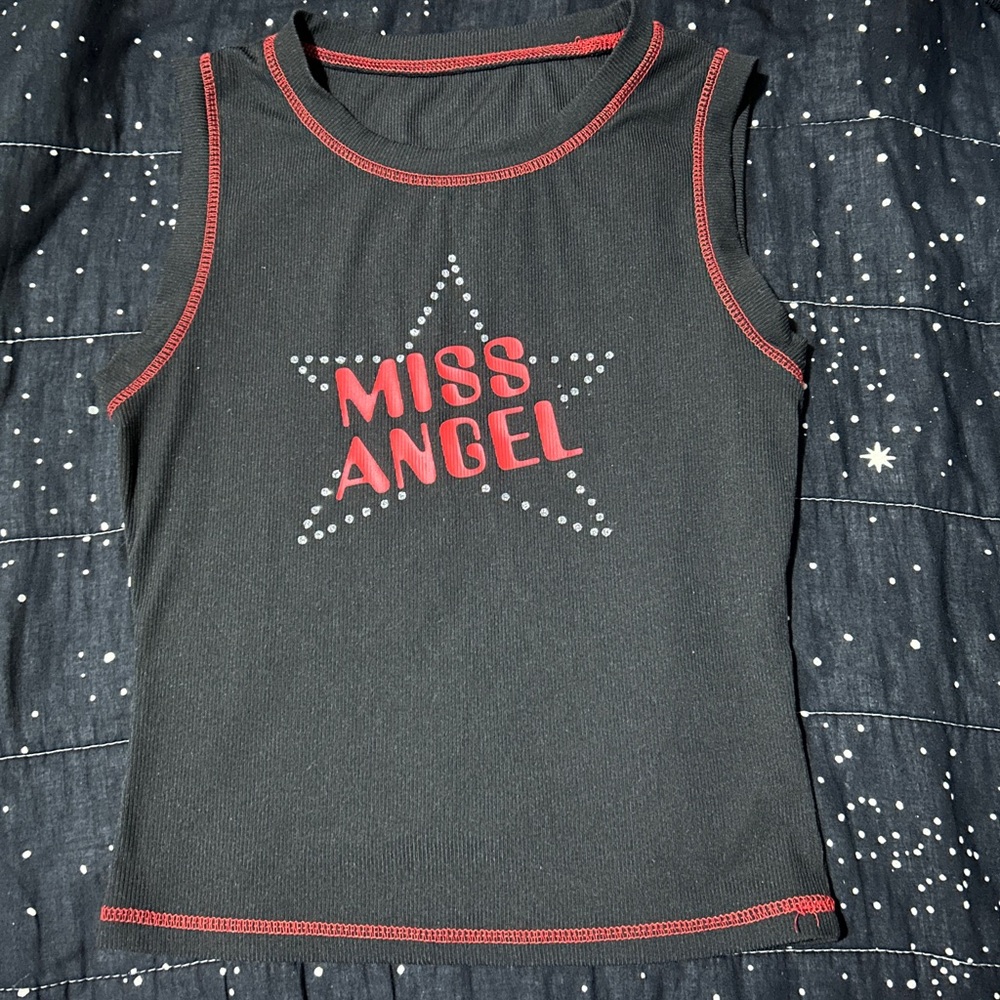 Black Tank Top with Red 'Miss Angel' Design